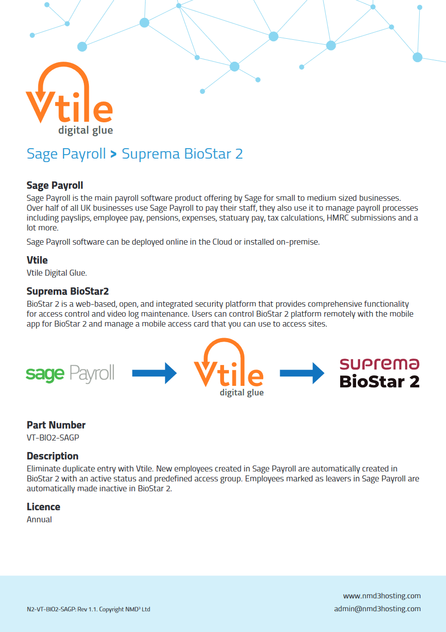 Sage Payroll > Suprema BioStar 2